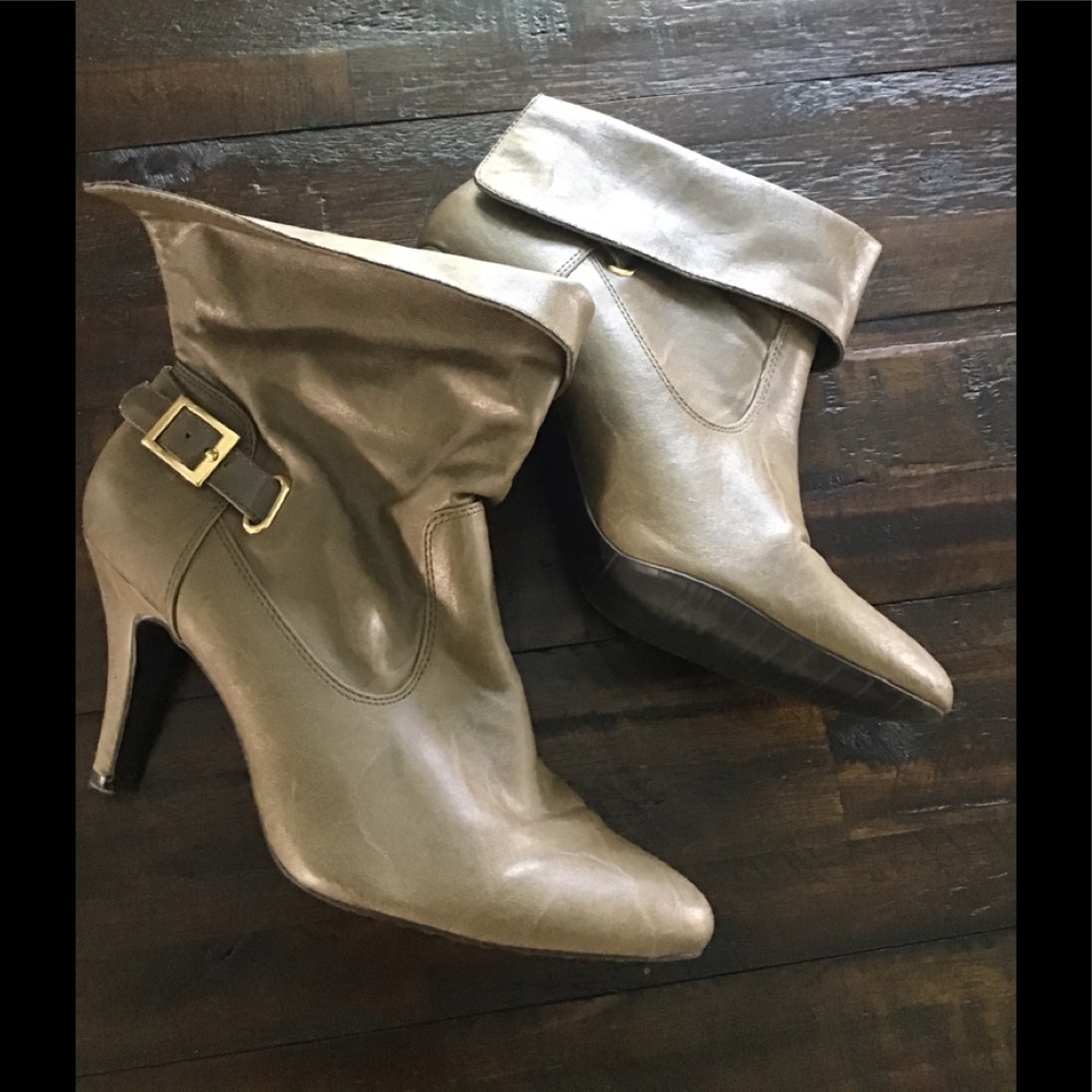 Jessica Taupe Booties - Gold buckle on side